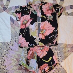 Floral Buttery Soft Lounge Set - Pink on Black